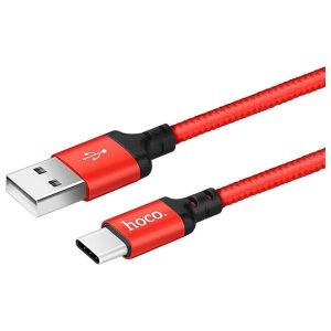 Hoco X14 Braided USB 2.0 Cable USB-C male - USB-A male Κόκκινο 2m