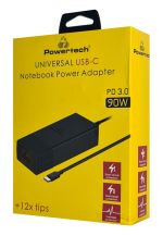 POWERTECH φορτιστής laptop PT-1256 με 12 βύσματα, USB-C PD, 90W, μαύρος