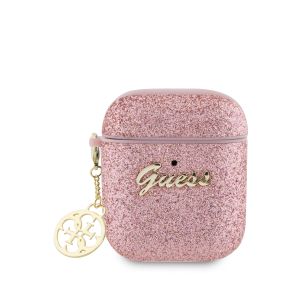 Guess “4G Charm Collection” Θήκη προστασίας απο Σιλικόνη για Apple Airpods 1/2 με χρυσό κρεμαστό στολίδι (Glitter Purple)