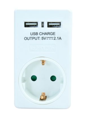 POWERTECH Αντάπτορας ρεύματος schuko PT-767, 2x USB, λευκός