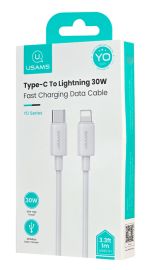 USAMS καλώδιο Lightning σε USB-C US-SJ712, 30W, 480Mbps, 1m, λευκό