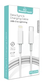 POWERTECH καλώδιο USB-C σε Lightning PTR-0107, 20W, PD, 1m, λευκό