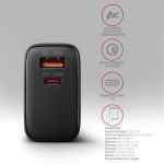 Axagon Φορτιστής Θύρα USB-A και Θύρα USB-C 45W Power Delivery / Quick Charge 3.0 / Quick Charge 4.0 Μαύρος