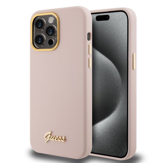Guess “Vintage Script Gold Logo Collection” Σκληρή Θήκη προστασίας από σιλικόνη – Apple iPhone 15 Pro Max (Ροζ – GUHCP15XSMBSLP)