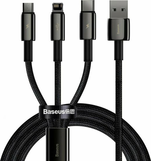 Baseus CAMLTWJ-01 Tungsten Gold Braided USB to Type-C / Lightning / micro USB Cable 3.5A Μαύρο 1.5m