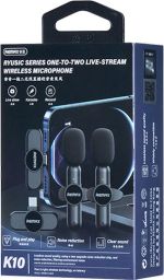 Remax Κ10 Live-Stream One-to-Two Lightning Σετ Ασύρματο Μικρόφωνο Πέτου, Clip On για Φωνητικά