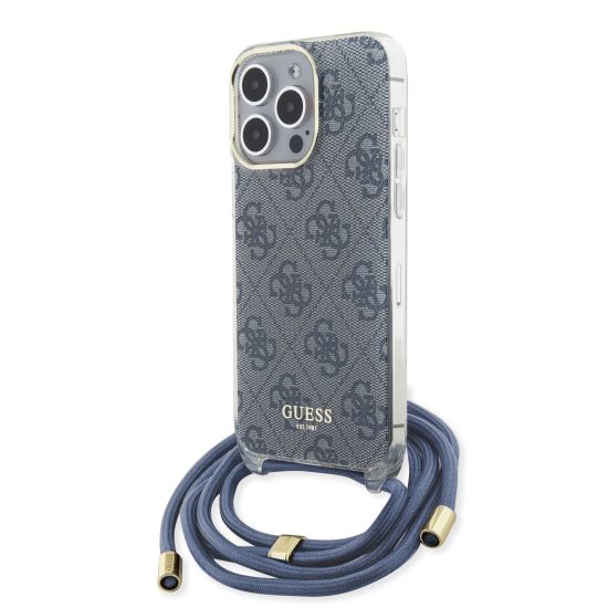 Guess “4G Logo Collection” Crossbody Hard Case από σιλικόνη με λουράκι – iPhone 15 Pro Max (Μπλε – GUHCP15XHC4SEB)
