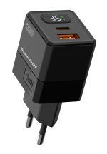 POWERTECH φορτιστής τοίχου PT-1499 με οθόνη, USB/USB-C, 35W, GaN, μαύρος