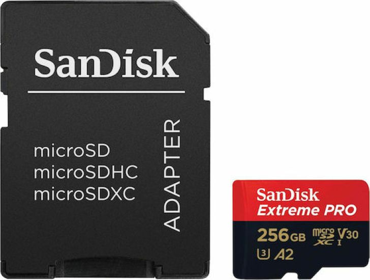 Sandisk Extreme PRO microSDXC 256GB U3 V30 A2 UHS-I 200MB/s με αντάπτορα