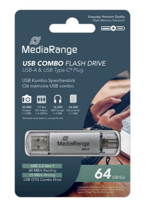 MediaRange USB 3.1 Combo Flash Drive with USB Type-C plug, 64GB (MR937)