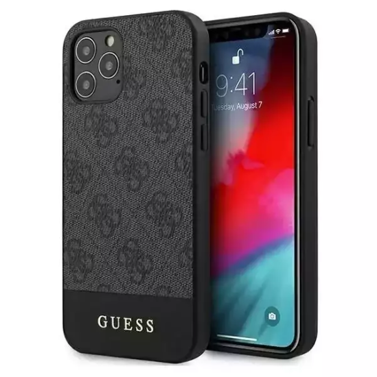Guess 4G Printed Stripe Back Cover Πλαστικό Γκρι (iPhone 12/12 Pro) (GUHCP12MG4GLGR)