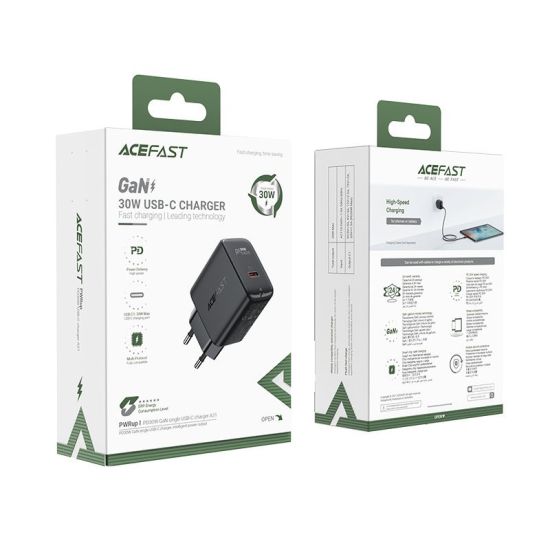 Φορτιστής Ταξιδίου Acefast A21 Fast Charging USB-C PD30W QC3.0/QC2.0 GaN Μαύρος