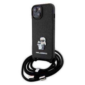 Karl Lagerfeld Crossbody K+C Metal Pin Saffiano Hard Case  δερματίνη με λουράκι – iPhone 15 (Μαύρο – KLHCP15SSAKCPSK)