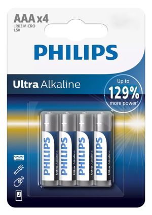 PHILIPS Ultra αλκαλικές μπαταρίες LR03E4B/10, AAA LR03 1.5V, 4τμχ