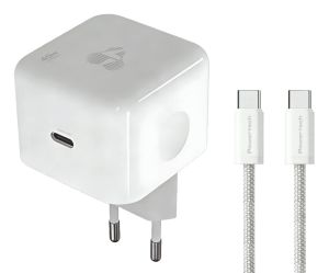 POWERTECH φορτιστής τοίχου PT-1581 με καλώδιο, USB-C, 40 έως 60W, GaN, AVS, λευκός