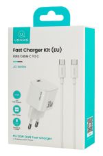 USAMS φορτιστής τοίχου CC262 με καλώδιο USB-C, 30W, GaN, λευκός