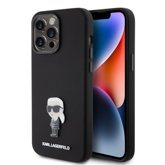 Karl Lagerfeld Ikonik Metal Pin Hard Case Θήκη προστασίας από σιλικόνη – iPhone 15 Pro Max (Black – KLHCP15XSMHKNPK)