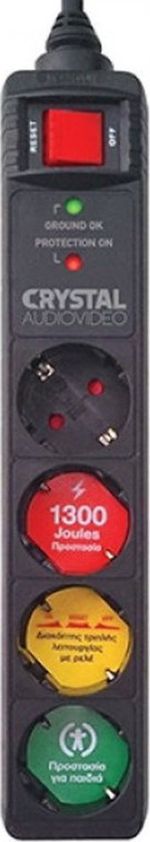 Crystal Audio CP4-1300-70 Πολύπριζο Ασφαλείας 4 Θέσεων με Διακόπτη και Καλώδιο 1.5m Μαύρο