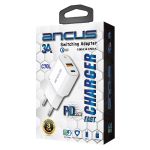 Φορτιστής Ταξιδίου Switching Ancus Supreme Series C70L Dual Fast Charge USB/USB-C Έξοδο QC3.0 PD 20W Λευκό με LED