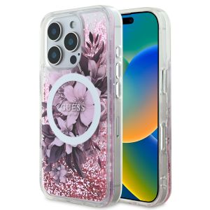 Guess Magsafe “Liquid Glitter Flower” Hard Case Θήκη προστασίας από σκληρό πλαστικό – iPhone 16 Pro (Ροζ – GUHMP16LLFMWTP)