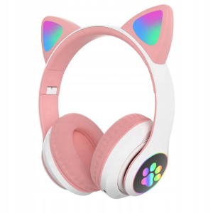 VZV-28M Ασύρματα Ακουστικά Λευκά/Ρόζ (with LED Cat Ear)