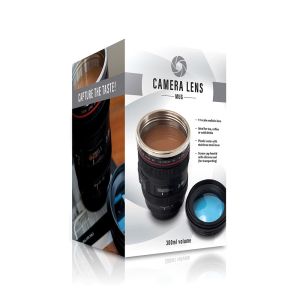The Source – Camera Lens Mug with Lid Φακός Φωτογραφικής Μηχανής Κούπα Μεταλλική με Καπάκι Μαύρη 300ml