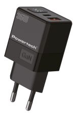 POWERTECH φορτιστής τοίχου PT-1499 με οθόνη, USB/USB-C, 35W, GaN, μαύρος