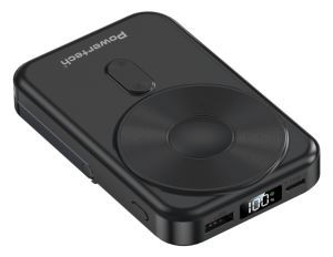 POWERTECH power bank με οθόνη PT-1416, 10000mah, magnetic wireless, 22.5W, μαύρο