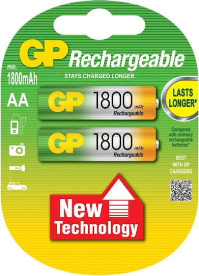 GP Batteries Επαναφορτιζόμενες Μπαταρίες AA Ni-MH 1800mAh 1.2V 2τμχ