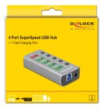 DELOCK USB hub με διακόπτες 63262, 5x USB, 5Gbps, 2.4A, γκρι