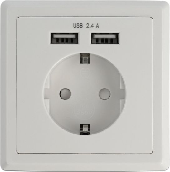 DeLock 11471 Μονή Χωνευτή Πρίζα Ρεύματος με 2 Θύρες USB Λευκή