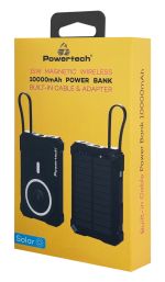 POWERTECH ηλιακό power bank PT-1505 με καλώδιο & φακό, 10000mah, magnetic wireless, 35W, μαύρο