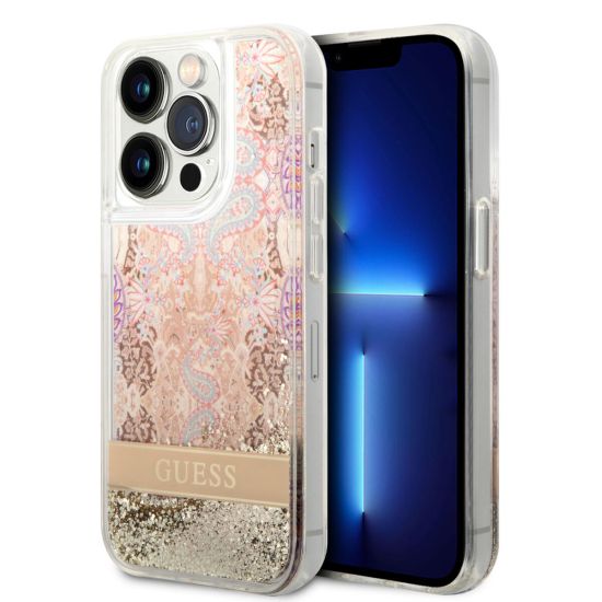 Guess Liquid Glitter Paisley Gold Collection Θήκη προστασίας από σιλικόνη – iPhone 14 Pro Max (Gold) (GUHCP14XLFLSD)