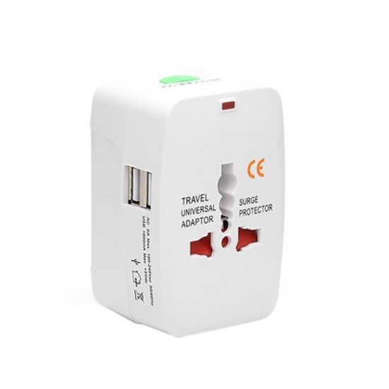 Universal travel adapter – Φορτιστής με 2xUSB, 2.4A, EU/US/UK/AU Λευκός