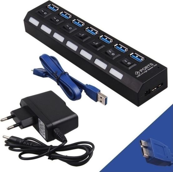 Powertech PT-269 USB 3.0 Hub 7 Θυρών με σύνδεση USB-A και Εξωτερική Παροχή Ρεύματος