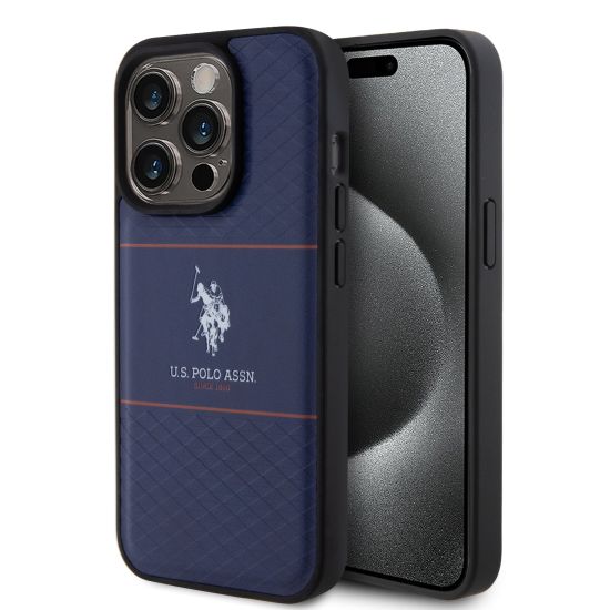 U.S. Polo Assn. HC PU Pattern Stripe – Θήκη προστασίας από σιλικόνη iPhone 15 Pro (Navy – USHCP15LPTRV)