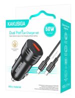 KAKUSIGA φορτιστής αυτοκινήτου KSC-1714 με καλώδιο USB-C, USB/USB-C, 60W, μαύρος