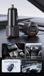 USAMS φορτιστής αυτοκινήτου CC283, USB & USB-C, 60W, μαύρος