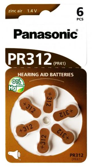 PANASONIC μπαταρίες ακουστικών βαρηκοΐας PR312, mercury free, 1.4V, 6τμχ