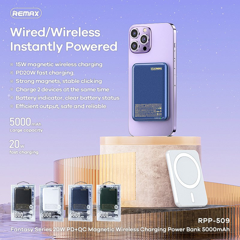 REMAX RPP-509 5000mAh 20W PD+QC MAGNETIC WIRELESS CHARGING POWER BANK