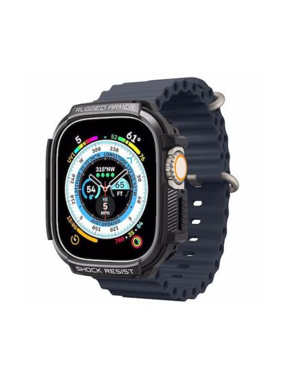 Spigen Rugged Armor Θήκη Σιλικόνης σε Μαύρο χρώμα για το Apple Watch Ultra 49mm