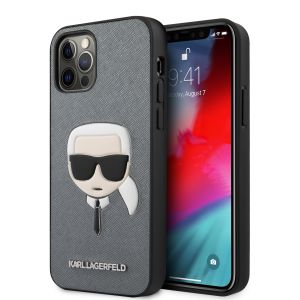 Karl Lagerfeld “Karl’s Head” Saffiano Hard Case Θήκη προστασίας από δερματίνη – iPhone 12 Pro Max (Silver – KLHCP12LSAKHSL)