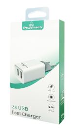 POWERTECH Φορτιστής τοίχου PT-778, 2x USB, 2.1A, λευκός