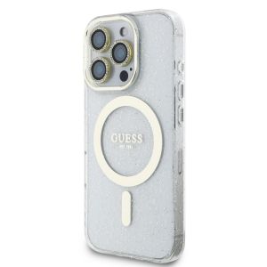 Guess IML Magsafe Case “Rhinestone Gold Lens + Screen”  – iPhone 16 Pro (Clear/Glitter – GUOBPLTP16LHCMCGT)