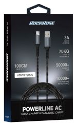 ROCKROSE καλώδιο USB σε USB Type-C Powerline AC, 3A 15W, 1m, μαύρο-μπλε