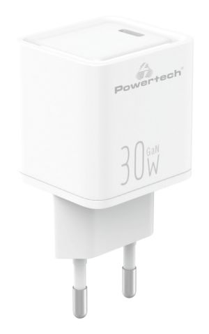 POWERTECH φορτιστής τοίχου PT-1093, USB-C, PD 30W, GaN, λευκός